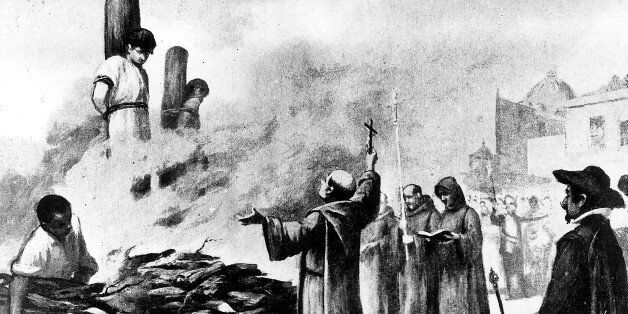 (GERMANY OUT) Mexico Inquisition Inquisition in Mexico - burning at a stake - painting - 1574 (Photo by ullstein bild/ullstein bild via Getty Images)