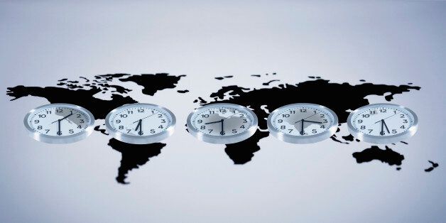 Time zone clocks on world map