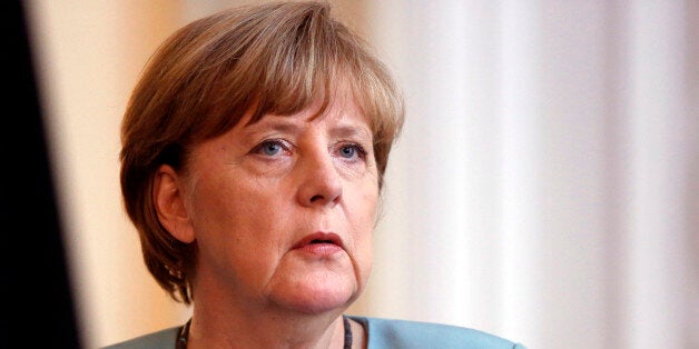 German Chancellor Angela Merkel addresses journalists during press conference in Sarajevo, Bosnia, Thursday, July 9, 2015. Merkel is on a Balkan trip to Albania, Serbia and Bosnia, which are all looking to becoming European Union members one day.(AP Photo/Amel Emric)