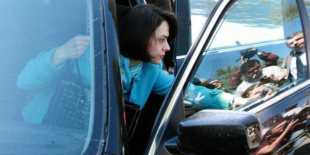 Delia Velculescu, head of Troika (IMF), arrives at the presidential palace for a meeting with Cyprus'...