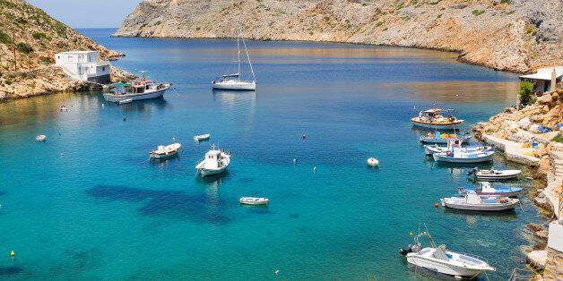 SIFNOS, GREECE - JUNE 18: Boats anchored in the port of Cheronissos during midday on June 18, 2015 in Sifnos, Greece. Sifnos is a island in the western Aegean Sea, the surface area is about 74 square kilometres, and a member of the Cyclades group of islands. (Photo by Christian Marquardt/Getty Images)