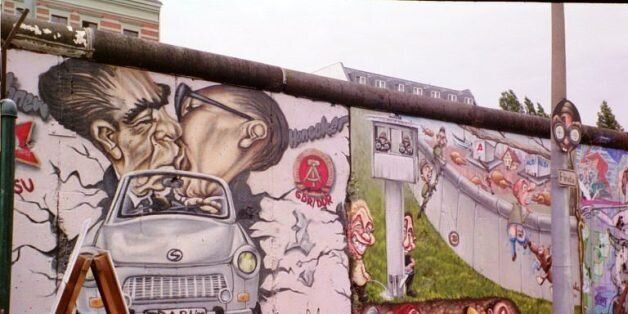 Colorful paintings on the Berlin Wall in 2002