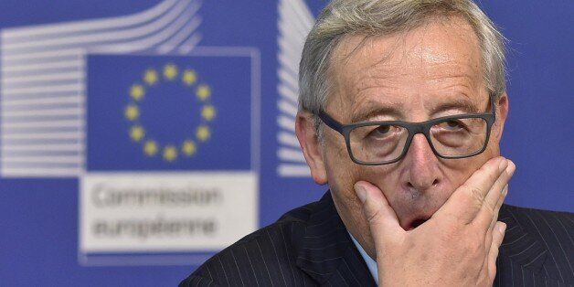 European Commission President Jean-Claude Juncker gestures during a joint press with former Italian Prime Minister and Chairman of the High-Level Group on Own Resources at the EU headquarters in Brussels on July 1, 2015. AFP PHOTO/ JOHN THYS (Photo credit should read JOHN THYS/AFP/Getty Images)