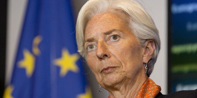 International Monetary Fund managing director Christine Lagarde takes part in a press conference at the...