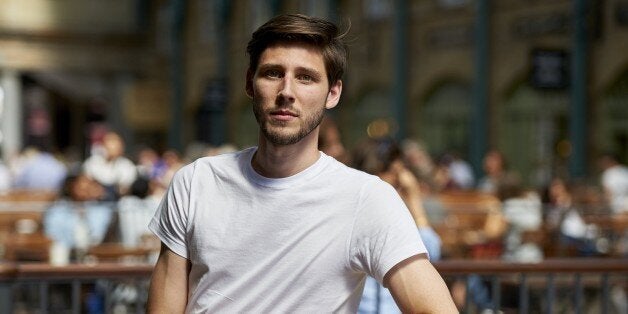 Britain's Thom Feeney poses in central London on June 30, 2015. Feeney, a shoe-shop employee has raised over 65,000 euros ($72,000) so far through an online crowdfunding project to help Greece meet its International Monetary Fund debt repayment. A day after its launch, more than 4,500 people had donated to the IndieGoGo project 'Greek Bailout Fund' but it was still quite a way from the final target of the 1.5 billion euros needed to make the payment.AFP PHOTO / NIKLAS HALLE'N (Photo credit should read NIKLAS HALLE'N/AFP/Getty Images)