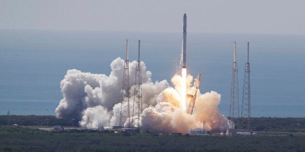 The SpaceX Falcon 9 rocket and Dragon spacecraft lifts off from Space Launch Complex 40 at the Cape Canaveral Air Force Station in Cape Canaveral, Fla., Sunday, June 28, 2015. The rocket carrying supplies to the International Space Station broke apart shortly after liftoff. (AP Photo/John Raoux)