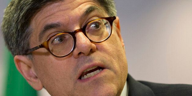U.S. Secretary of the Treasury Jack Lew speaks to the press after meeting with Brazil's Finance Minister Guido Mantega in Sao Paulo, Brazil, Monday, March 17, 2014. (AP Photo/Andre Penner)