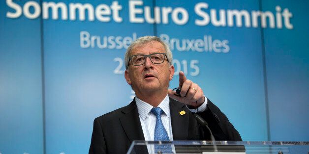 European Commission President Jean-Claude Juncker speaks during a media conference at an EU summit in Brussels on Monday, June 22, 2015. Eurozone finance ministers were cautiously optimistic on Monday that a deal on Greece's bailout was finally within reach this week, amid fears the country might otherwise default on its debts and fall out of the euro. (AP Photo/Virginia Mayo)