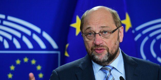 European Parliament President Martin Schulz gives a press conference after a meeting with Tunisia's Prime Minister Habib Essid, on May 28, 2015 at the European Parliament in Brussels. AFP PHOTO / EMMANUEL DUNAND (Photo credit should read EMMANUEL DUNAND/AFP/Getty Images)