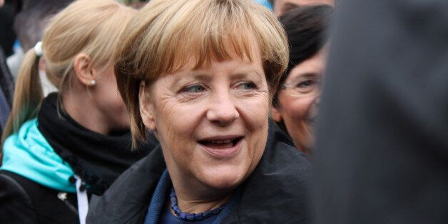 Angela Merkel beim Abschluss des ThÃ¼ringer Landtagswahlkampfes am 13. September 2014 in Apolda.