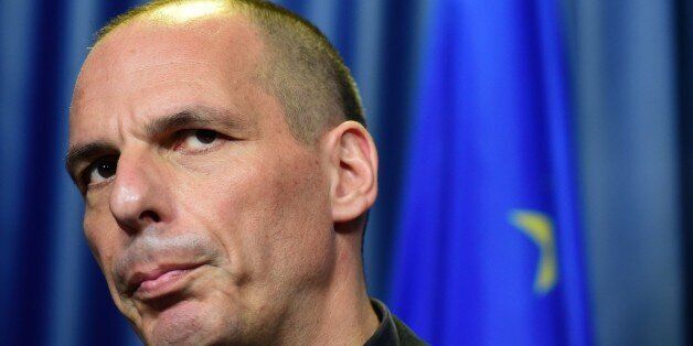 Greek Finance Minister Yanis Varoufakis gives a press conference during a Eurogroup meeting at the EU headquarters in Brussels on June 27, 2015. AFP PHOTO/ JOHN THYS (Photo credit should read JOHN THYS/AFP/Getty Images)