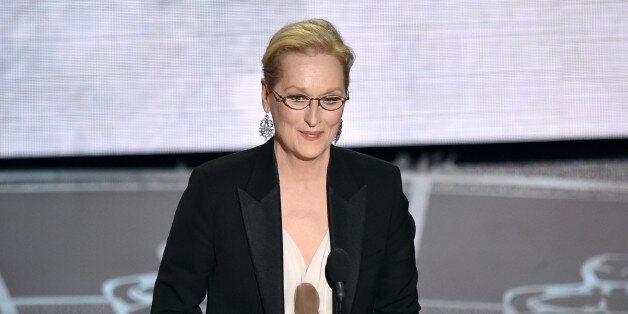 Meryl Streep presents the in memoriam tribute at the Oscars on Sunday, Feb. 22, 2015, at the Dolby Theatre in Los Angeles. (Photo by John Shearer/Invision/AP)