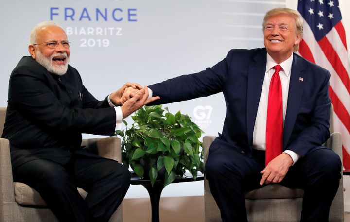 US President Donald Trump and Prime Minister Narendra Modi for bilateral talks during the G7 summit in Biarritz, France, August 26, 2019.
