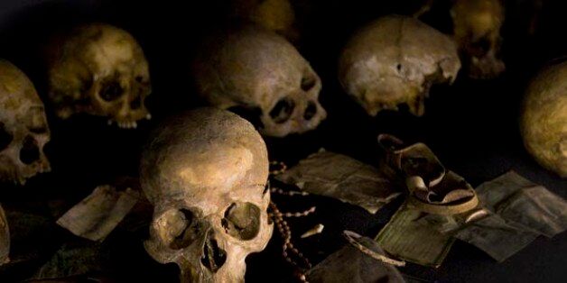 One million people were killed over a period of 100 days in Rwanda (1994). Btw, this image shows the skulls of young children, victims of the atrocities.