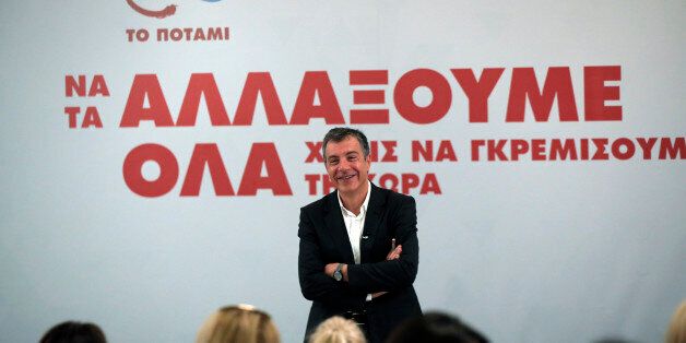 Stavros Theodorakis, leader of the political party To Potami (The River) talks during a news conference in central Athens, Wednesday, Jan. 21, 2015. To Potami was founded last February by Theodorakis, a Greek popular TV journalist. Weekend opinion polls showed Potami will be the third party.Greek voters go to the polls on Sunday as the popular left-wing Syriza party is poised to defeat conservative Prime Minister Antonis Samaras according the last opinion polls. (AP Photo/Lefteris Pitarakis)