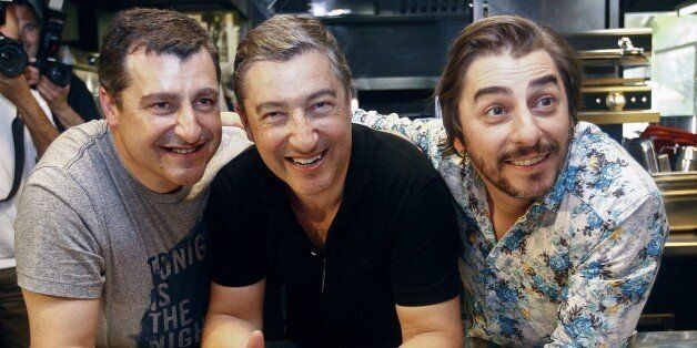 Spanish chefs of 'El Celler de Can Roca' Joan Roca (C), Jordi Roca (R) and Josep Roca (L) pose at their restaurant in Girona on June 2, 2015. Spain's 'El Celler de Can Roca' was crowned the world's best restaurant on June 1, 2015 winning praise for the 'collective genius' of the three brothers who run it. It was the second time the Girona eatery has topped the World's 50 Best Restaurant awards in London, after taking the number one spot in 2013. AFP PHOTO/ QUIQUE GARCIA (Photo credit should read QUIQUE GARCIA/AFP/Getty Images)