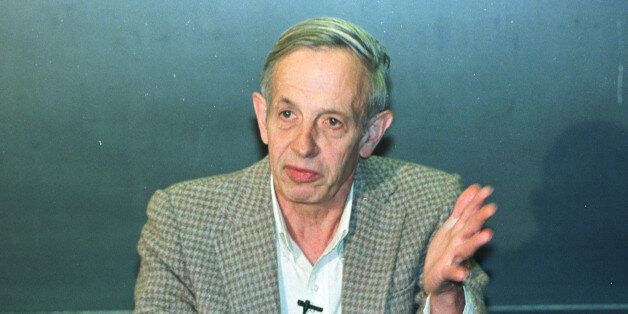 After being named the winner of the Nobel Peace Prize for economics, Princeton University professor John Nash speaks during a news conference at the University in Princeton, N.J. Oct. 11, 1994. (AP Photo/Charles Rex Arbogast)