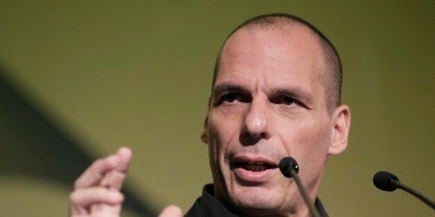 Greek Finance Minister Yanis Varoufakis gives a speech during an economic conference in Athens, on Tuesday, May 14, 2015. Varoufakis said Thursday that he will reject any deal with bailout creditors unless it helps Greece escape from its financial crisis. (AP Photo/Petros Giannakouris)