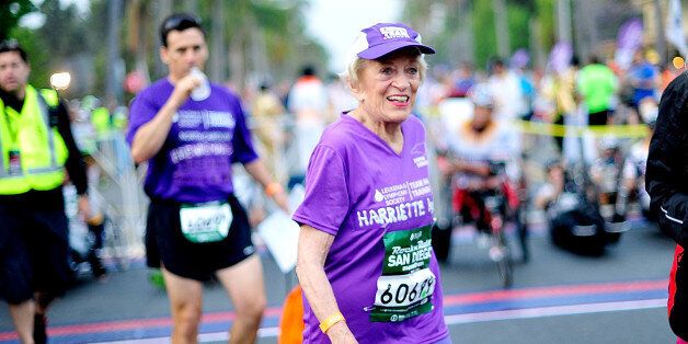 SAN DIEGO, CA - JUNE 01: 91 year old Marathon Participant Harriette Thompson participates in the Suja Rock 'n' Roll San Diego Marathon & Half Marathon to benefit the Leukemia & Lymphoma Society on June 1, 2014 in San Diego, California. Harriette beat the world record for her age group and is the 2nd oldest marathon finisher. (Photo by Jerod Harris/Getty Images for Rock 'n' Roll Marathon Series)