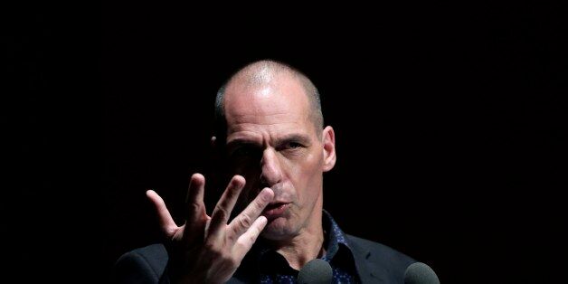 Greek Finance Minister Yanis Varoufakis gives a speech during a financial conference in Athens, on Tuesday, May 19, 2015. Market anxiety eased in Greece on Tuesday after the country's finance minister said he was confident of reaching a deal with bailout creditors as soon as next week.(AP Photo/Petros Giannakouris)