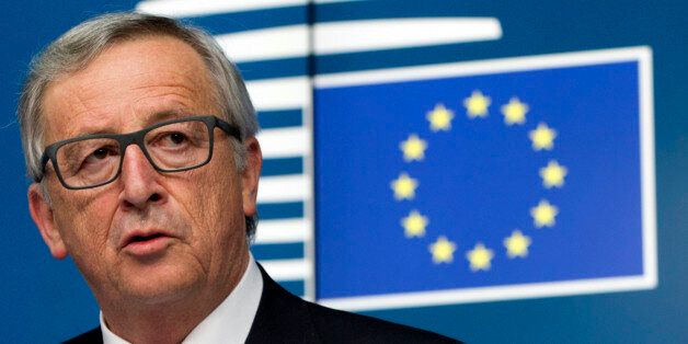 European Commission President Jean-Claude Juncker speaks during a media conference after an emergency EU summit at the EU Council building in Brussels on Thursday, April 23, 2015. EU leaders on Thursday committed extra ships, planes and helicopters to save lives in the Mediterranean at an emergency summit convened after hundreds of migrants drowned in the space of a few days. (AP Photo/Virginia Mayo)