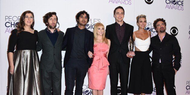 Mayim Bialik, from left, Simon Helberg, Kunal Nayyar, Melissa Rauch, Jim Parsons, Kaley Cuoco- Sweeting and Johnny Galecki, from the cast of
