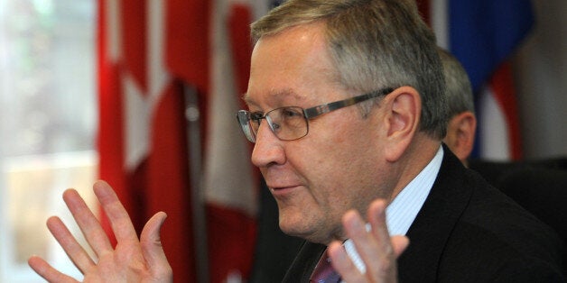 Klaus Regling, chief executive of the European Financial Stability Facility (EFSF), gestures as he speaks at a press conference in Beijing on October 28, 2011 Regling is in China after European leaders reached a last-ditch deal to tackle the crisis, which they hope will boost market confidence in struggling eurozone economies. AFP PHOTO / Peter PARKS (Photo credit should read PETER PARKS/AFP/Getty Images)