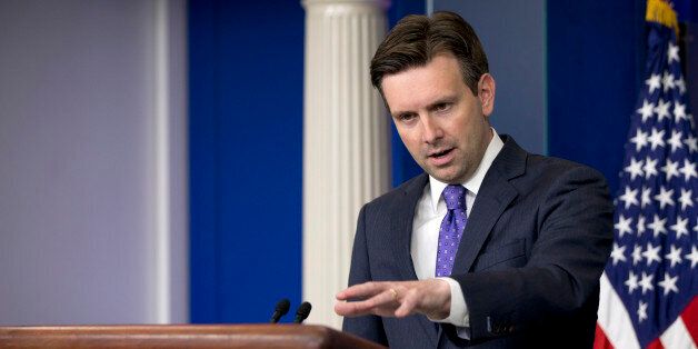 White House press secretary Josh Earnest speaks during the daily news briefing at the White House in Washington, Tuesday, May 19, 2015. Earnest discussed the IS leader killed in a raid in Syria on Friday, trade, and other topics. (AP Photo/Carolyn Kaster)