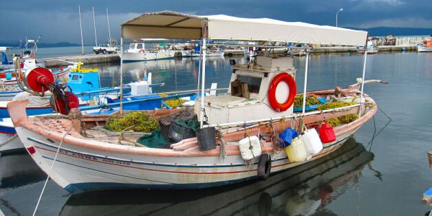 Taken in Skala Kalloni harbour. On the Greek Island of Lesbos.Traditional fishing boat.