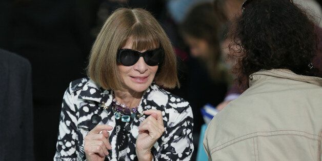 Anna Wintour leaves following the Christopher Kane Spring/Summer 2016 show for London Fashion Week in the Sky Garden, at 20 Fenchurch Street, London, Monday Sept. 21, 2015. (AP Photo/Tim Ireland)