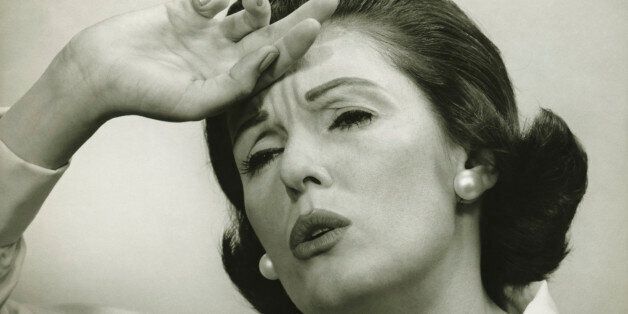 Woman with headache, (B&W), (Portrait)