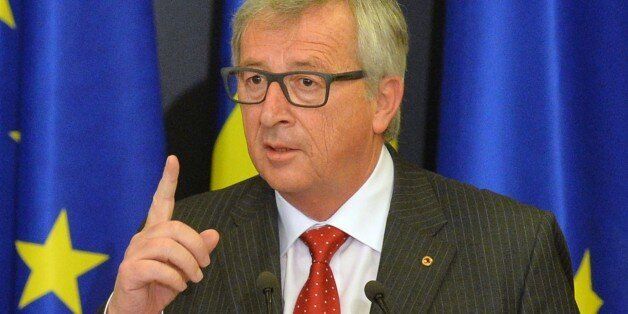 Head of the European Commission Jean-Claude Juncker delivers a speech during a press conference after a meeting in Kiev on April 27, 2015. Top European Union officials landed in Kiev for a key summit with the former Soviet state as it faces off against separatists in the east, whom its Western allies accuse Russia of backing. AFP PHOTO/GENYA SAVILOV (Photo credit should read GENYA SAVILOV/AFP/Getty Images)
