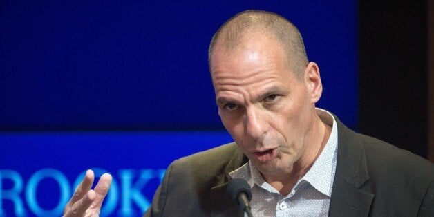 Greek Finance Minister Yanis Varoufakis delivers remarks at the Brookings Institute April 16, 2015, in Washington, DC. AFP PHOTO/PAUL J. RICHARDS (Photo credit should read PAUL J. RICHARDS/AFP/Getty Images)