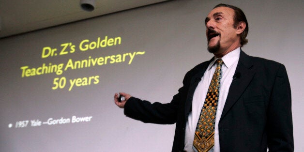 Stanford psychology professor Philip Zimbardo gives his last lecture on the Stanford University campus in Palo Alto, Calif., Wednesday, March 7, 2007. Zimbardo is best known for a 1971 prison experiment that had to be aborted when students playing prison guards became sadistic and the prisoners became depressed. He discussed the controversial subject for which he is best known, the psychology of evil. (AP Photo/Paul Sakuma)