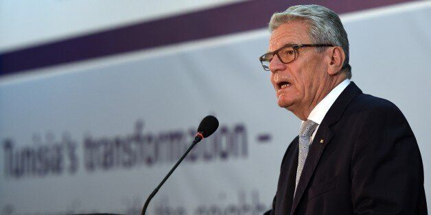 German President Joachim Gauck delivers a speech during a conference titled 'Tunisia's transformation- Cooperating with the neighbours' held at the Carthage Palace in Tunis, on April 28, 2015. Gauck is on a three-day official visit. AFP PHOTO / FETHI BELAID (Photo credit should read FETHI BELAID/AFP/Getty Images)