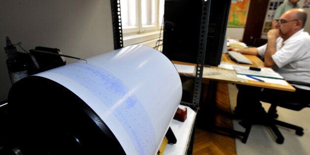 A seismograph registers temblors in southeastern Macedonia at the seismological observatory in Macedonia's capital Skopje on Monday, May 25, 2009. A quake which measured 5.1 on the Richter scale, struck the southeastern Macedonian town of Valandovo on the border with Greece on Sunday evening. No casualties were reported but dozens of houses in the area had been damaged, said an official of Macedonia's National Crises Center. (AP Photo/Boris Grdanoski)