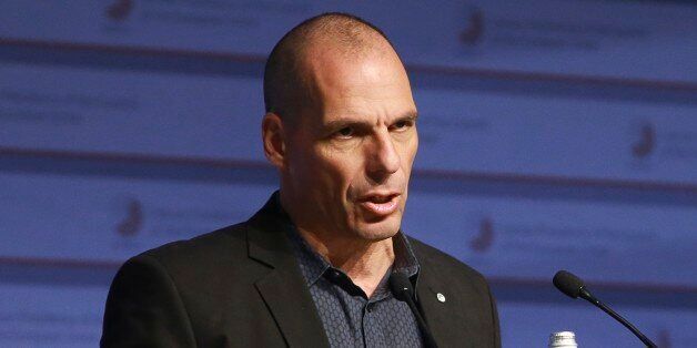 Greek Finance Minister Yanis Varoufakis speaks at the Informal Meeting of Ministers for Economic and Financial Affairs of the European Union in Riga, Latvia on Friday, April 24, 2015. Greece's finance minister came under fire Friday from his peers in the 19-country eurozone for failing to come up with a comprehensive list of economic reforms that are needed if the country is to get vital loans to avoid going bankrupt. (Dmitris Sulzics/F64 Photo Agency via AP)