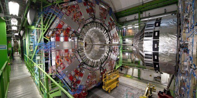 TO GO WITH AFP STORY BY MARIETTE LE ROUX A picture taken on February 10, 2015 in Meyrin, near Geneva, shows the CMS (Compact Muon Solenoid) Cavern at the European Organisation for Nuclear Research (CERN). Excitement is mounting at the world's largest proton smasher, where scientists are close to launching a superpowered hunt for particles that may change our understanding of the Universe. Physicists and engineers are running the final checks on an upgrade that nearly doubled the muscle of the Large Hadron Collider (LHC), which in 2012 unlocked the putative Higgs boson and, with it, a Nobel Prize. The two-year power boost will take experiments into a previously-inaccessible realm that resembles science fiction. AFP PHOTO / RICHARD JUILLIART (Photo credit should read Richard Juilliart/AFP/Getty Images)
