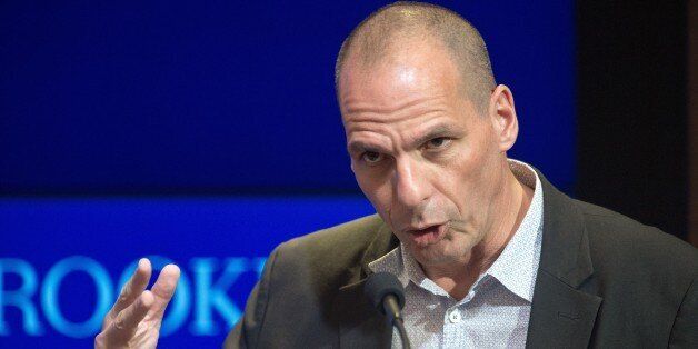 Greek Finance Minister Yanis Varoufakis delivers remarks at the Brookings Institute April 16, 2015, in Washington, DC. AFP PHOTO/PAUL J. RICHARDS (Photo credit should read PAUL J. RICHARDS/AFP/Getty Images)