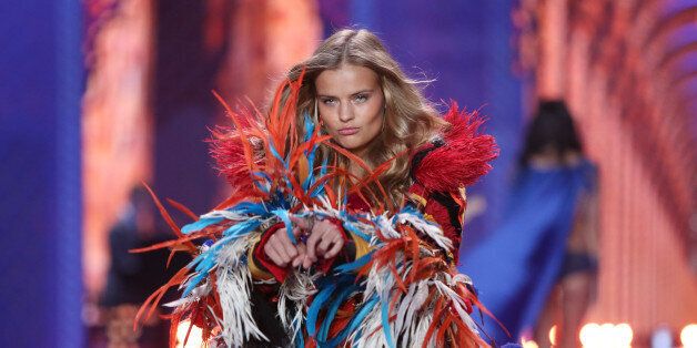 Model Kate Grigorieva displays a creation at the Victoria's Secret fashion show in London, Tuesday, Dec. 2, 2014. (Photo by Joel Ryan/Invision/AP)