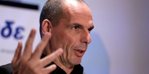 Greek Finance Minister Yanis Varoufakis gives a speech during a banking conference in Athens, on Tuesday, April 21, 2015. Greek local authorities were on the brink of revolt Tuesday against the central government's move to use cash reserves from state agencies â including hospitals and kindergartens â to help the country make ends meet.(AP Photo/Petros Giannakouris)