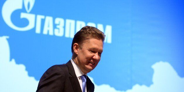 Russia's gas giant Gazprom CEO, Alexei Miller, attends the world biggest gas company's annual meeting in Moscow, on June 27, 2014, with the logo of Gazprom in the background. AFP PHOTO / VASILY MAXIMOV (Photo credit should read VASILY MAXIMOV/AFP/Getty Images)