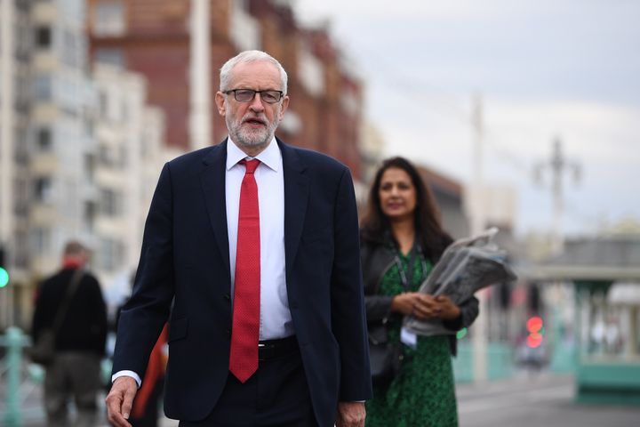 Jeremy Corbyn on Brighton seafront during the Labour Party Conference at the Brighton Centre in Brighton.