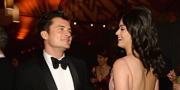 BEVERLY HILLS, CA - JANUARY 10: Orlando Bloom and Katy Perry attend The Weinstein Company and Netflix Golden Globe Party, presented with DeLeon Tequila, Laura Mercier, Lindt Chocolate, Marie Claire and Hearts On Fire at The Beverly Hilton Hotel on January 10, 2016 in Beverly Hills, California. (Photo by Kevin Mazur/Getty Images for The Weinstein Company)