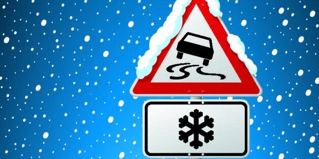 Vector Illustration of a german Road Sign in front of a snowy sky. Dangerous Area Risk Of Ice Warning Sign. All objects are on separate layers. The colors in the .eps-file are ready for print (CMYK). Transparencies used. Included files are EPS (v10) and Hi-Res JPG.