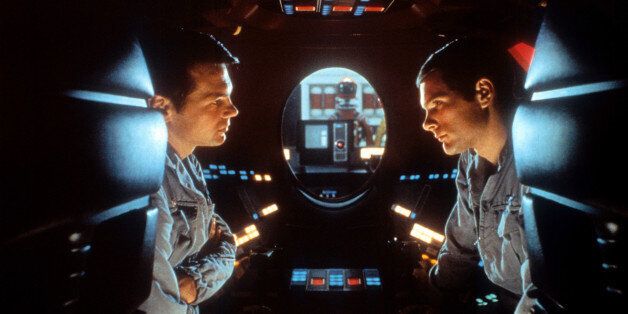 Gary Lockwood talks to Keir Dullea in a scene from the film '2001: A Space Odyssey', 1968. (Photo by Metro-Goldwyn-Mayer/Getty Images)