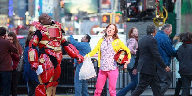 NEW YORK, NY - MARCH 27: Tituss Burgess and Ellie Kemper on the set of 'The Unbreakable Kimmy Schmidt' on March 27, 2014 in New York City. (Photo by Steve Sands/GC Images)