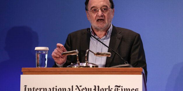 Greece's energy and environment minister Panagiotis Lafazanis addresses the audience during an energy conference in Athens, on Wednesday, March 11, 2015. Lafazanis said his new government is