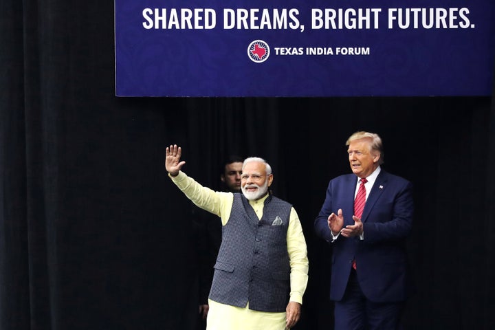 U.S. President Donald Trump and India's Prime Minister Narendra Modi participate in the "Howdy Modi" event in Houston, Texas,