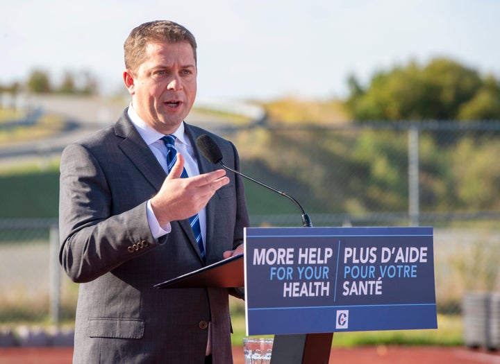 Federal Conservative leader Andrew Scheer makes a campaign announcement in Saint John, N.B. on Friday September 20, 2019. 